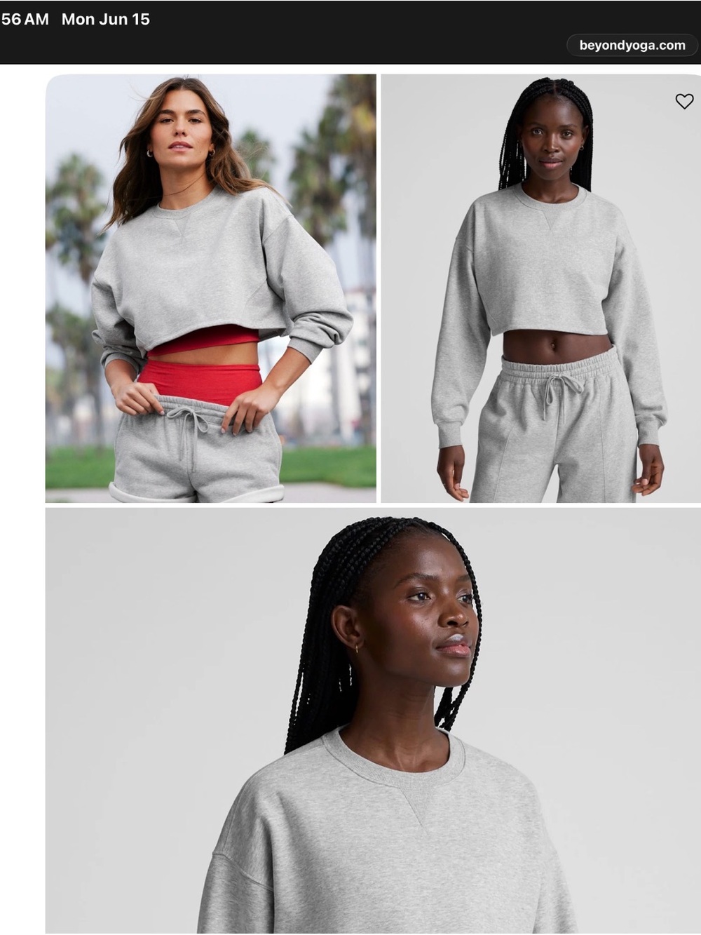 NWT Beyond Yoga gray luxefleece cropped sweatshirt M